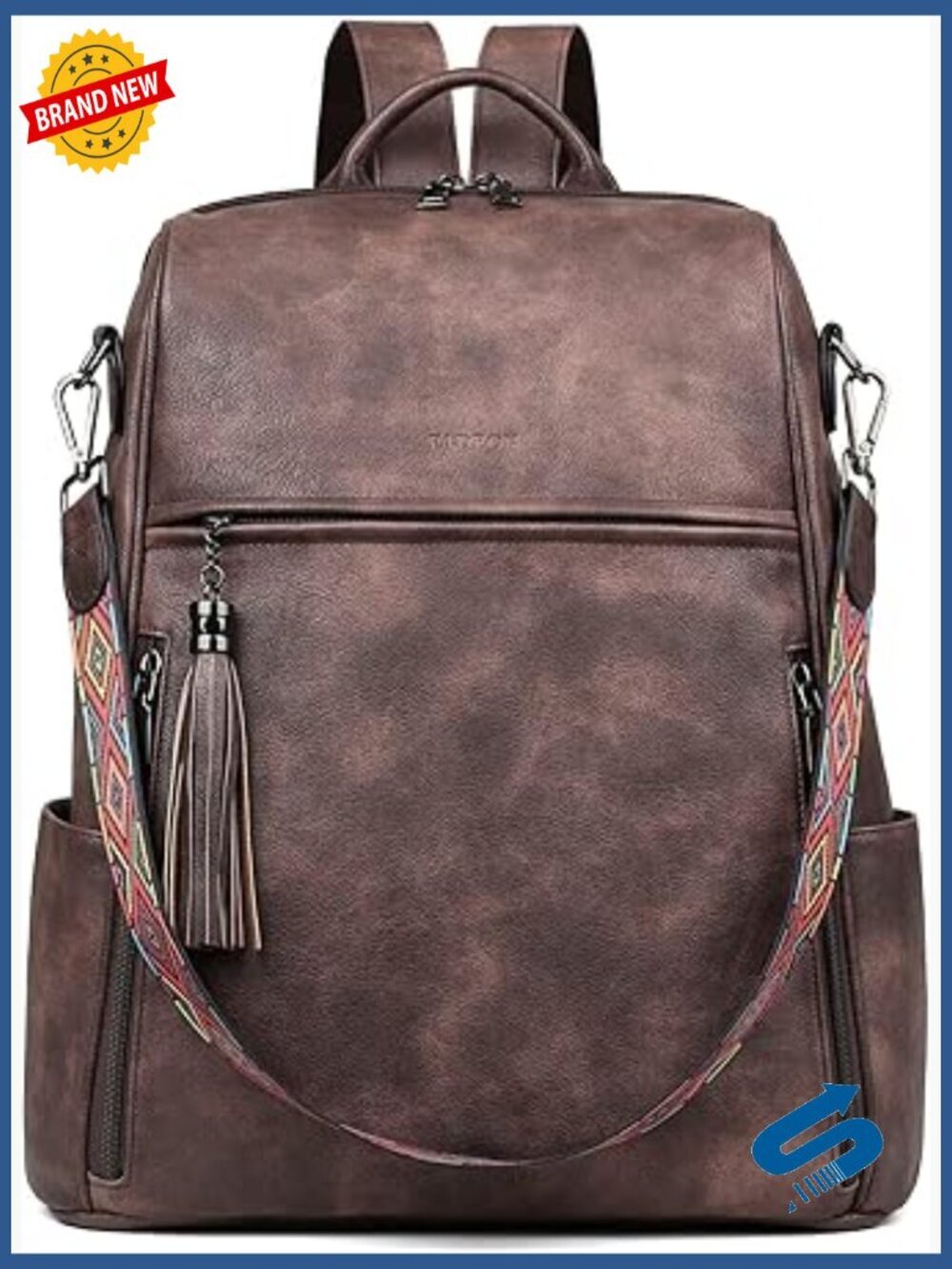 Leather Laptop Backpack for Women 15.6 inch PU Travel Work Backpack
